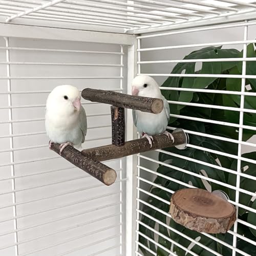 Natural Wood Bird Perches for Cage, Parrot Cage Perch Stand, Cage Accessories, Wooden Platform for Birds, Toys for Parakeets, Cockatiel, Budgie, Conure - color: Tperches