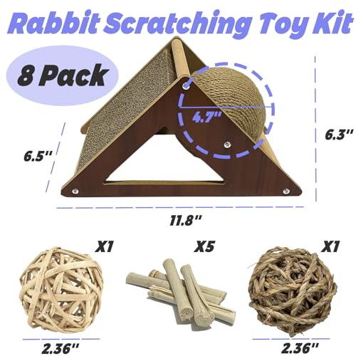Rabbit Scratching Pad Cardboard, Natural Sisal Bunny Scratch Ball 2-in-1 Rabbits Enrichment Toys Pet Scratcher Interactive Toy for Indoor Bunnies Ferrets Chinchillas Small Animals