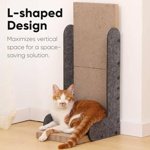 FUKUMARU Cat Scratcher for Indoor Cats, 26.8 Inch L Shaped Cat Scratch Pad - color: Grey