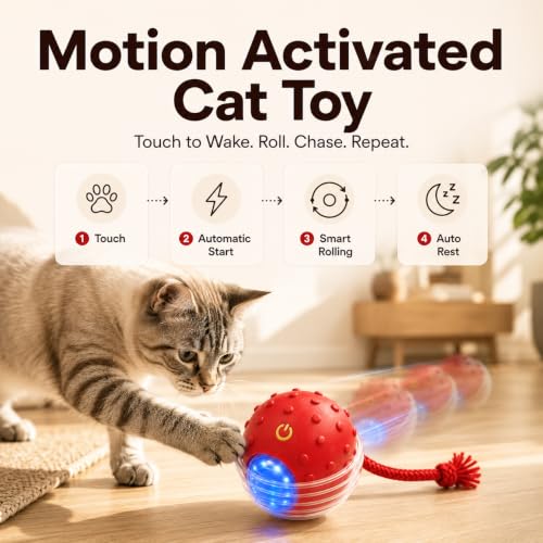 Interactive Rolling Cat Ball, Motion Activated Automatic Cat Toy - color: Crimson