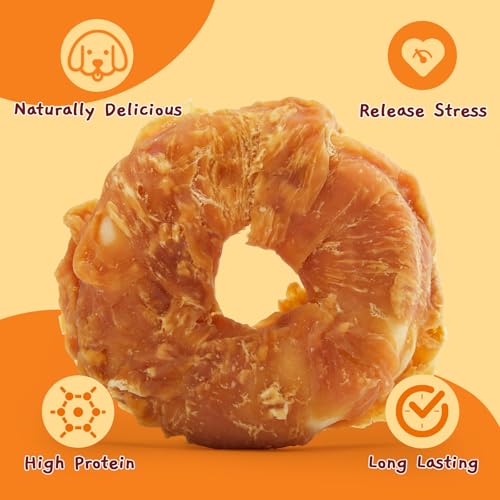 Jungle Calling Chicken Wrapped Rawhide Chew Donuts for Medium & Large Dogs - size: 8.5 Ounce (Pack of 1)