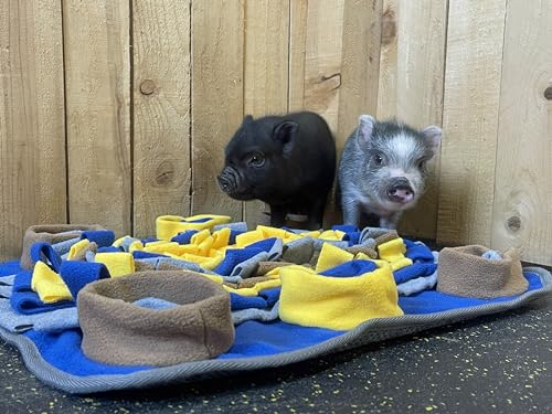 Piggy Poo and Crew Dichromatic Snuffle Foraging Mat for Dogs Perception of Color Enrichment Toy for Dogs Puppies Pigs Rabbits Cats Small Animals - color: Blue Yellow Brown Gray