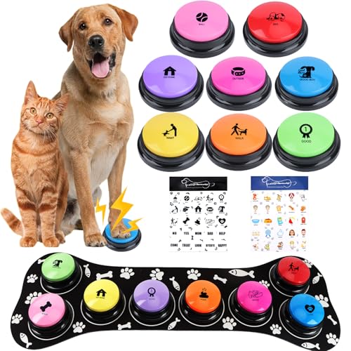 8 Pcs Dog Talking Buttons for Communication, 30-Second Recordable Voice Buttons with Non-Slip Base, Pet Training Buzzers for Dogs and Cats,Batteries Not Included - size: 8 Pcs