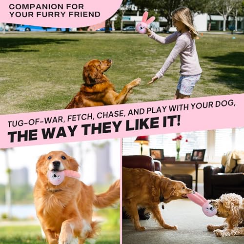 Fida Squeaky Dog Toys for Aggressive Chewers, 3 in 1, Tough Dog Ball - color: Pink Bunny