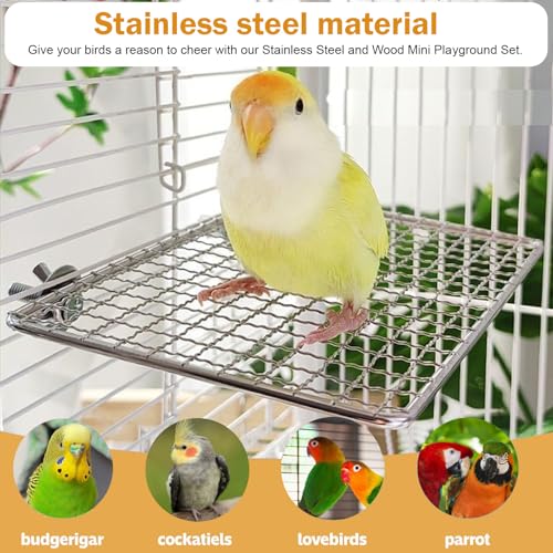 2 Pack Stainless Steel Bird Perch Platform for Cage, 6.3 x 4 in Wire Mesh Resting Stand, for Conure Cockatiel Lovebird Small Parrot - color: Stainless Steel-6.3 X 4 Inches