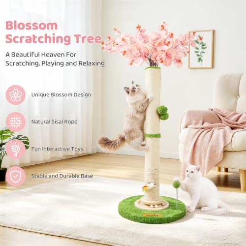 【Material Upgrade】 Famifit 50.4" Flower Cat Scratching Post, Tall Cat Tree - color: White