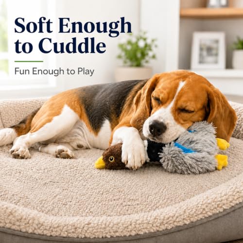 Extra-Plush Stuffing-Free Duck Dog Toy, Soft Plush Squeaky Toy with 2 Squeakers and Crinkle Wings for Small Medium Dogs, Long Pile Toy for Gentle Chewers - color: Brown
