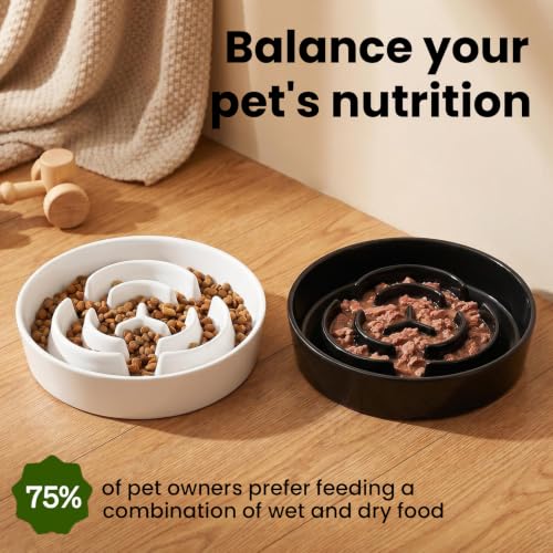 Ceramic Slow Feeder Dog Bowls 0.6 Cups for Small Fast Eaters,White - color: Black, size: S - 0.6 Cups