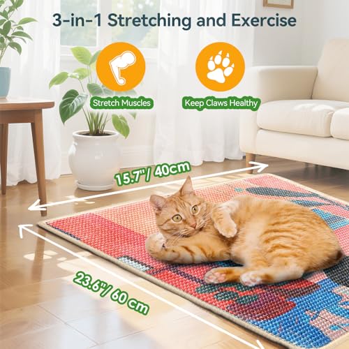 Sisal Cat Scratcher Mat Cat Scratching Pad with Adhesive Tape 23.6x15.7'' - color: PinkRomance
