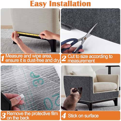 Cat Scratch Furniture Protector - 40" x 13.8" Trimmable Self-Adhesive Cats Claws Scratch Pads, DIY Cat Climbing Couch Protector for Scratch Post Cat Tree Replacement Indoor (Dark Gray) - color: Dark Gray, size: 13.8" x 40"