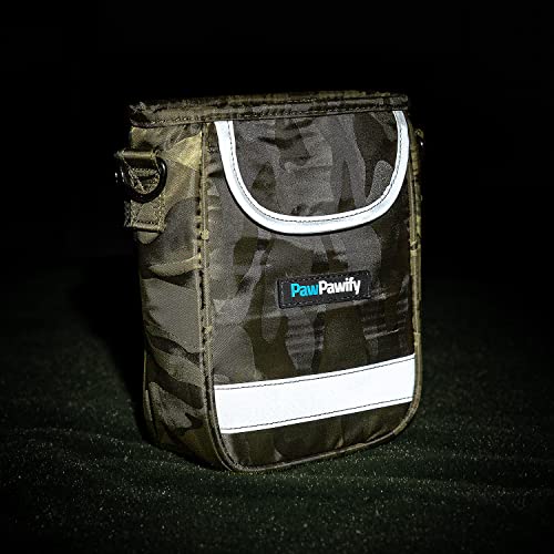 Dog Training Treat Pouch – Treat Bag for Dog Training with Built-in Poop Bag Holder – Waist Dog Training Pouch with Reflective Strips – Fanny Pack for Dog Training - color: Camo Green