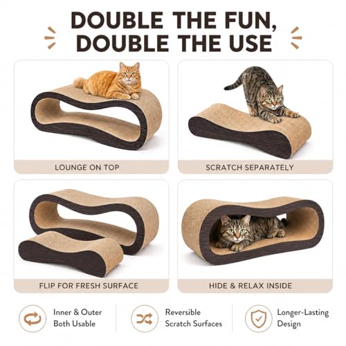 2 in 1 Cat Scratcher Cardboard Lounge Bed, Cat Scratching Post, Durable Board Pads Prevents Furniture Damage,Large,Brown - color: 2 IN 1 Large Brown