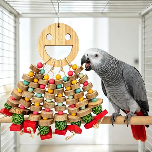 Large Bird Toys for Parrots Toys Natural Colored Wooden Bird Cages Chew Accessories for Macaws, Cockatoos, African Grey, and Amazon Parrots (Colorful Round Discs) - color: Colorful Round Discs