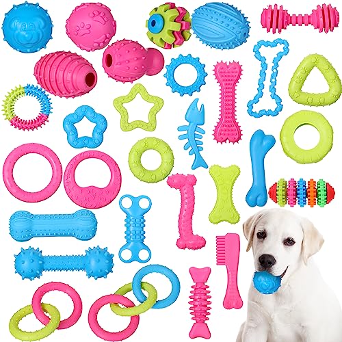 Sanwuta 30pcs Puppy Dog Chew Toy Bulk Rubber Teething Toy for Small Dog