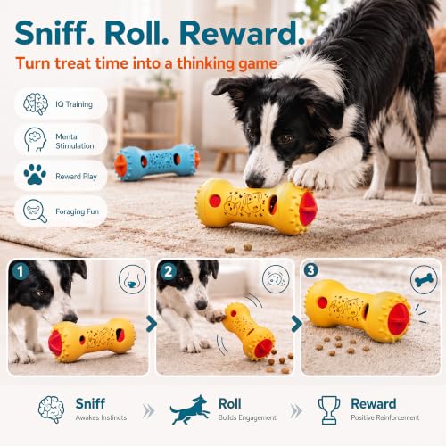FOXMM Interactive Treat Dispensing Dog Toys, Adjustable Dog Puzzle Toy - color: Blue & Yellow