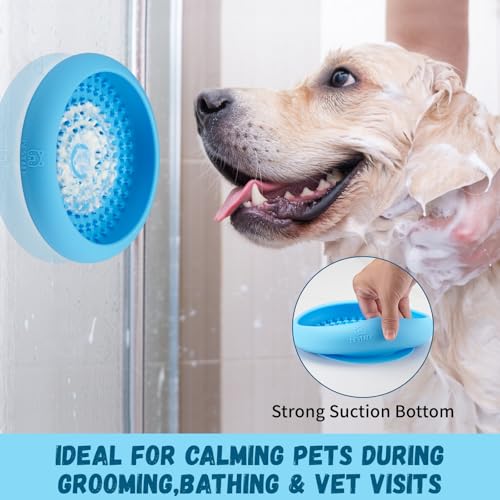 Dog Lick Bowl, Bestalk Anxiety Relief Slow Feeder Dog Lick Mat Treat Dispenser, Non-Slip Dogs Licking Bowl Enrichment Toys, BPA Free Silicone, Dishwasher Safe - color: Light blue