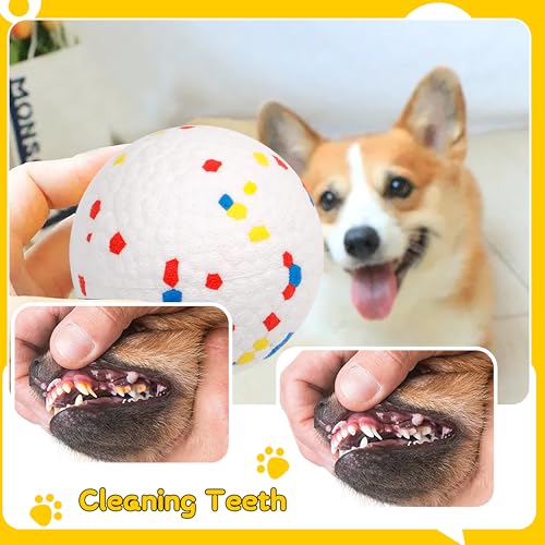 2pack 3''Durable Dog Balls for Aggressive Chewers, Indestructible Bouncy Floating Balls for Training, Catch and Fetch, Durable Solid Tennis Ball Toys for Large, Medium Dogs - White, Orange