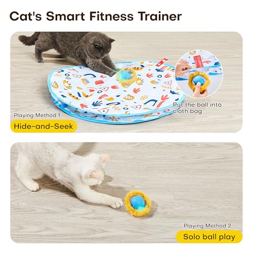 Potaroma Interactive Cat Toys, Fast Moving Ball in Play Mat, Automatic Motion Activated Ball Hide and Seek for Indoor Exercise Kicker, Animal Squeaky, 28 Inch Mat
