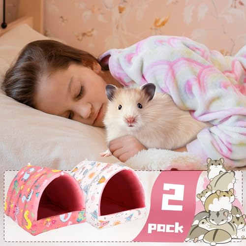 UPINS 2 Pack Guinea Pig Bed, Guinea Pig Hideout - color: Pink White, size: 9.84 x 9.84 inch