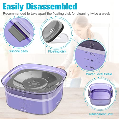UPSKY 70oz Dog Water Bowl, No Spill Slow Drinking Feeder for Messy Drinker - color: Purple, size: 2 L