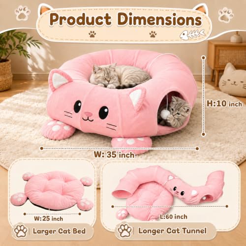 Cat Tunnel Bed with 21 Interactive Toys - color: Pink, Kitten Pattern