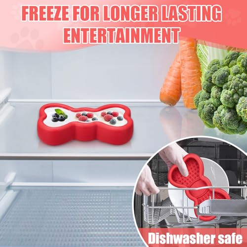 Lick Mat for Dogs, Animire Anti-Spilled Bow Tie Lick Bowls for Anxiety Relief, Silicone Slow Feeder Licking Pad with Suction Cups, Freezeable Dog Enrichment Toy for Boredom and Distraction(Red,L) - color: A-Red, size: L