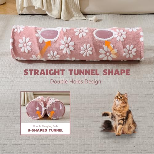 Straight Cat Tunnel for Indoor Cats 47"x12", Pink Flower - color: Pink Flower, size: Straight