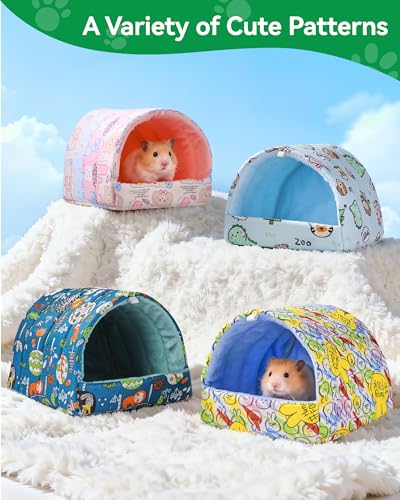 2 Pack Hamster Hideout Bed, Washable Small Animal House Bed Hamster House - color: Green+Yellow, size: 6*6in