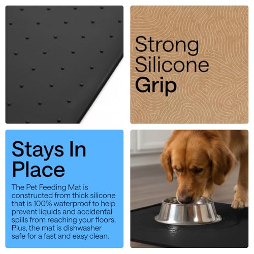 GORILLA GRIP Dog Food Mat, 100% Waterproof Silicone, 16x10 Black - color: Black, size: 16"l X 10"w