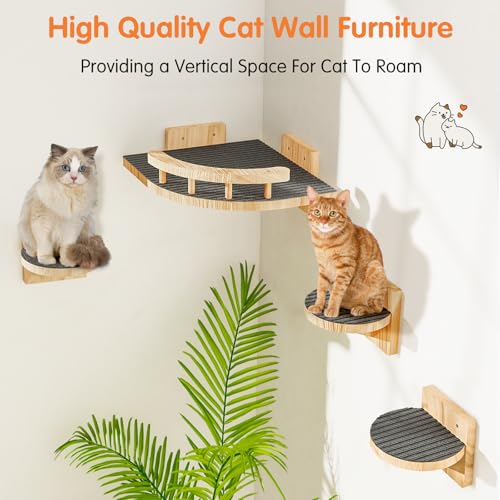 Cat Wall Shelves with 3 Steps, Wooden Cat Wall Furniture up to 15lbs, Floating Stairs for Small/Medium Cats, Kitty Wide Climber Shelf with Cozy Perch for Indoor, Sleeping, Jumping, Playing - size: Corner