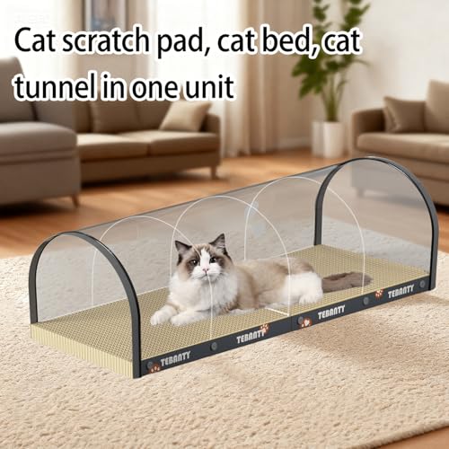 3 Function in 1 Cardboard Cat Scratcher Board, 31.5 in Cat Scratcher House, Cat Scratchers for Indoor Cats, Arched Cats Scratch Pad As Cat Bed, Cat Tunnel for Sleep, Grind Claws (Dark Gray) - color: Dark Gray