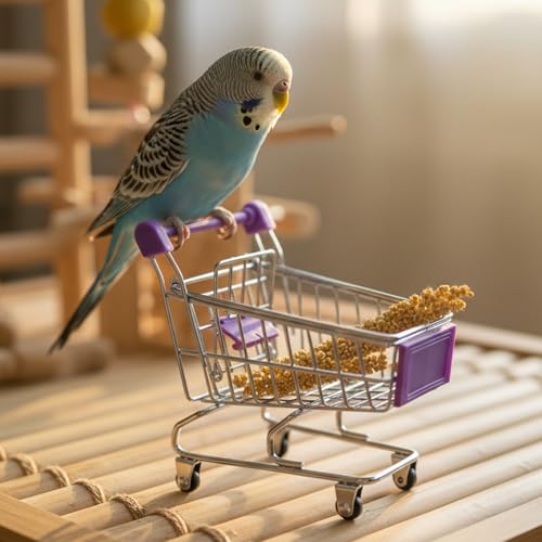 Hypeety Bird Toys Mini Shopping Handcart Trolley Training Bird Toy, Purple - color: Purple