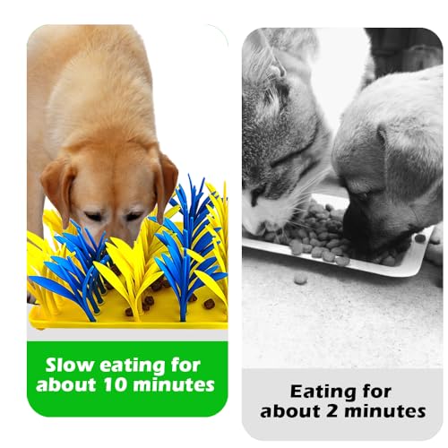 Silicone Grass Mat for Cats & Dogs, Snuffle Mat for Dogs Cats, Slow Feeder Dog Bowl, Interactive Sniff Foraging Mats for Dog Cat Pet, Nosework Training Foraging Pad- Blue & Yellow2