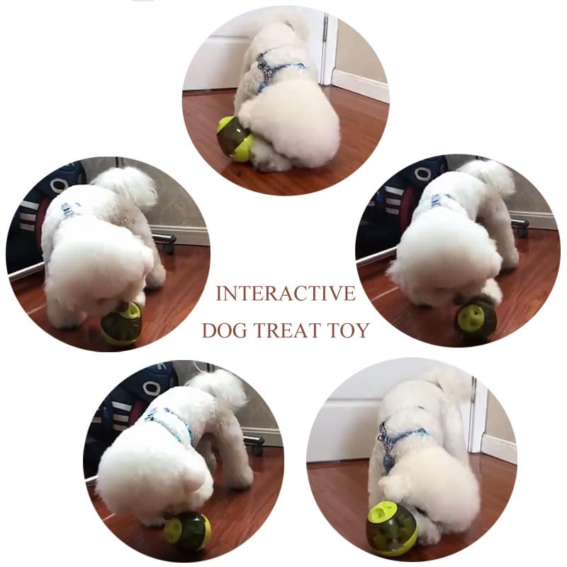 Interactive Dog Treat Toy Adjustable Treat Dispensing Ball Food Dispenser Tough Slow Feeder Puppy Enrichment Training Toy Pet Interactive Chase Toys for Small Medium Dogs Gift for Pets (Green) - color: Green