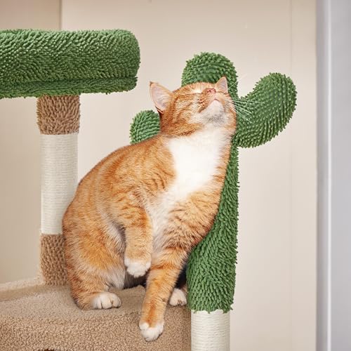 Yaheetech 42in Brown Cactus Cat Tree Tower with Scratching Posts and Condo - color: Brown/Green