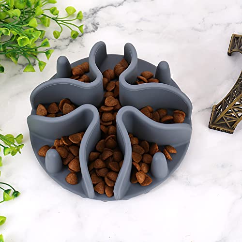 Slow Feeder Insert for Dogs & Cats, 3 Sizes Food-Grade Silicone Anti-Choking Puzzle Feeder, Non-Slip Suction Cup Design, Fits Most Bowls, Bloat Stop Pet Feeding Solution - color: Grey, size: Large 5.5 inchs