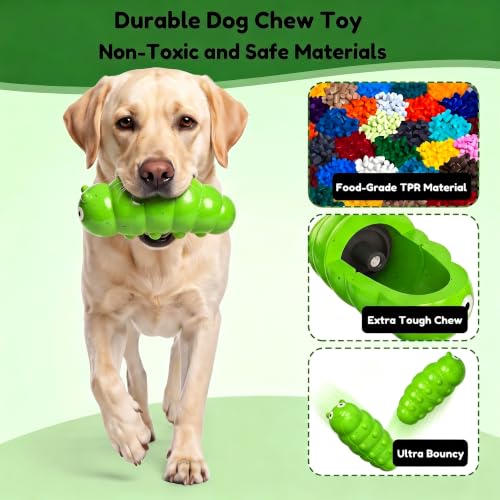 Squeaky Dog Chew Toys, Interactive Tough Indestructible Dog Toys for Aggressive Chewers, Medium to Large Dogs, Indoor & Outdoor Use - color: Green Chubby