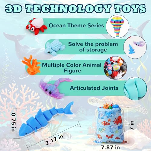 36 Pcs 3D Printed Sea Animals, Desk Pets Decor for Kids Classroom Prizes - style: 36 Pcs Sea Animals