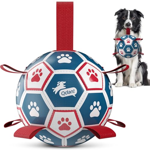 QDAN Dog Balls, 6 Inch Dog Soccer Ball with Straps, Herding Balls for Dogs - color: Red-Blue, size: Medium Size 2 (6 Inch)
