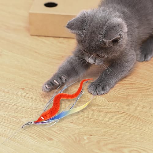 JXFUKAL Cat Feather Toy Refills, 6Pcs Simulation Bird Mouse Bee Worm Feather Cat Lures Wand Attachment Replacement for Kitty Kitten Indoor Cats Accessories - color: 6PCS REFILLS