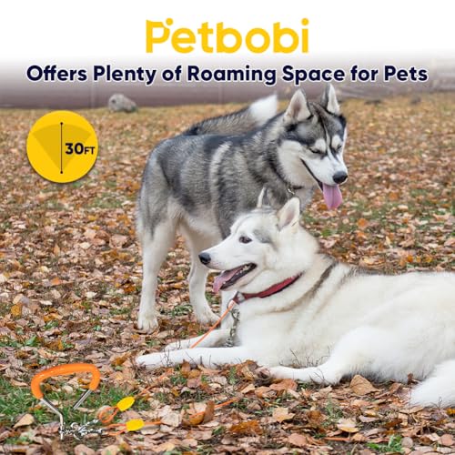 Petbobi Dog Tie Out Cable and Stake, 30ft Heavy Duty Dog Leads for Yard - color: Orange, size: 30 ft (120 lbs)