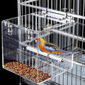 No Mess Bird Feeder for Cage, Automatic Acrylic Bird Feeder Seed Catcher Tray Cage with Stainless Steel Hooks for Small Parrots Canary Parakeet Budgerigar Crested Cockatiel Lovebird (Small) - size: Small