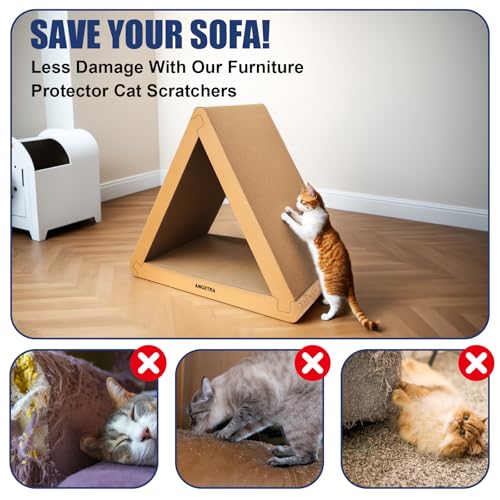 3 Pack Cardboard Cat Scratcher & Scratch Pad, Buildable Triangle Cat House w/ 6-Sided Use, Furniture Protection for Indoor Cats