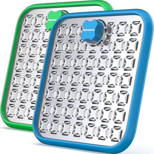 Pawtners Stainless Steel Large Lick Mat for Dogs, 2 Pack, Blue+Green - color: blue+green, size: 2pack