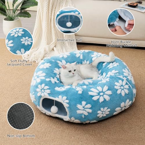 Cute Round Cat Tunnel for Indoor Cats, Blue - color: Blue Flower, size: Round
