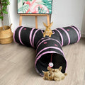 3-Way Collapsible Cat Tunnel Tube Toy Black Pink Paws - color: Black with Pink Paws