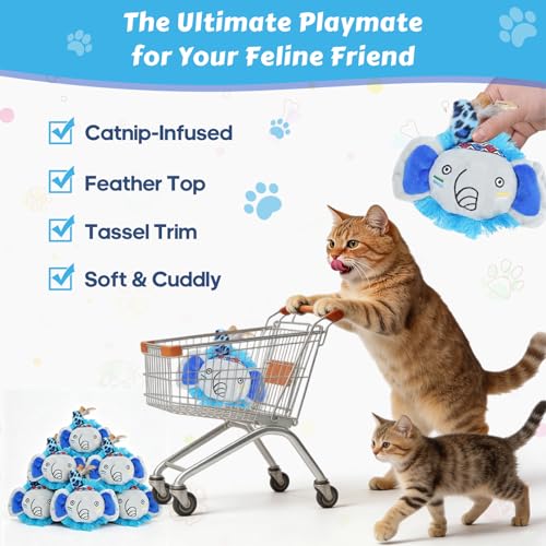 Catnip Interactive Cat Toys Plush Feather Indoor Cats Anxiety Relief - color: Elephant