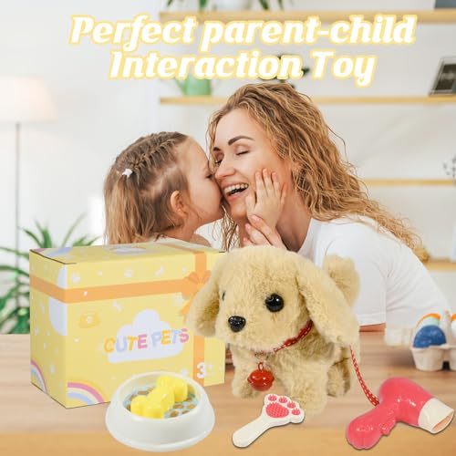 Plush Toys Walking Dog Toys that Can Walk, Bark and Wag Tail,Interactive Electronic Pet Toys Puppy with Leash,Easter Christmas Birthday Gift for Toddlers Kids - color: Golden Hair