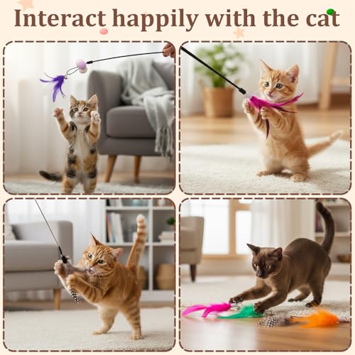 60 Pcs Cat Feather Toy Refills Colorful Attachments, Full-Mix - style: full-mix