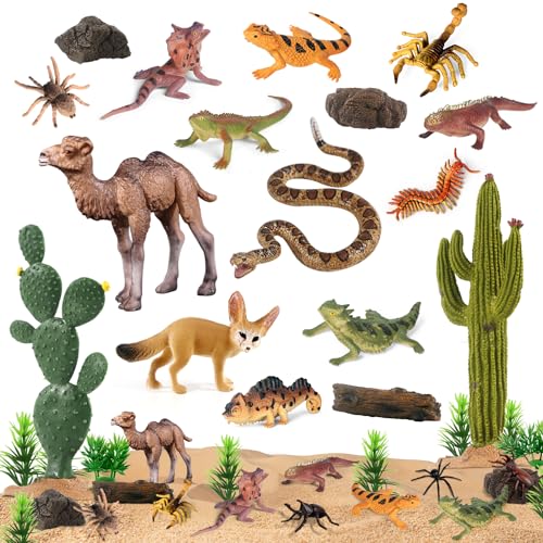 SIENON 32Pcs Desert Animal Figures with Trees Cactus Toys Diorama Project - style: Desert
